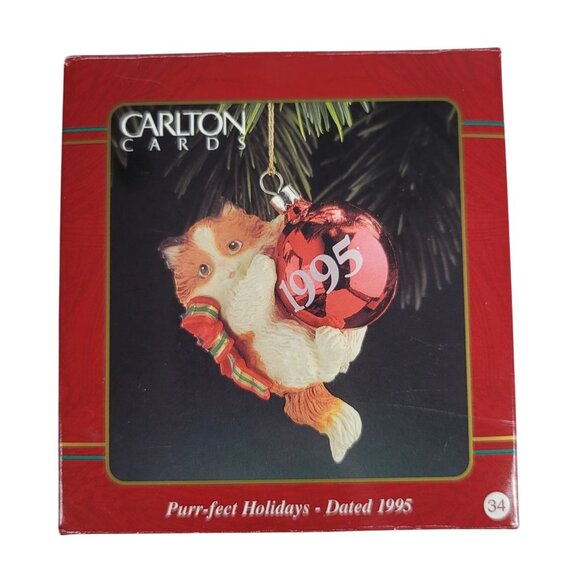 Carlton Cards Christmas Ornament Purr-fect Holidays 1995 Cat Hanging Vintage - Picture 8 of 10